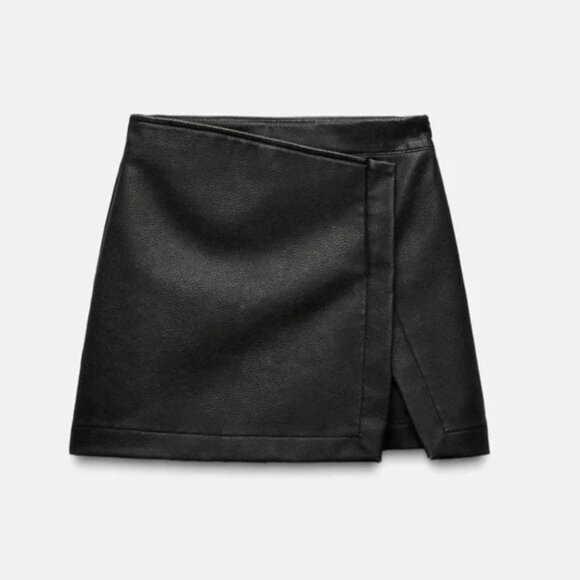 ZARA nwt Faux Leather Wrap Skort Faded Black Sz Medium - Picture 2 of 6